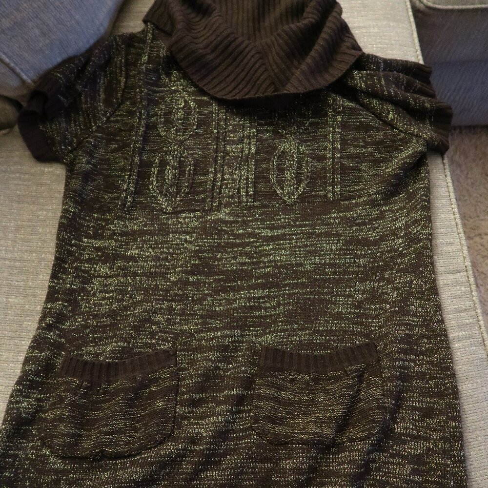 Southpole Brown Metallic Gold Cowl Neck Sweater Dress